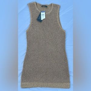 Ralph Lauren Metallic Ant Gold Knit Preppy Sweater Tunic Mini Dress Size PM/M